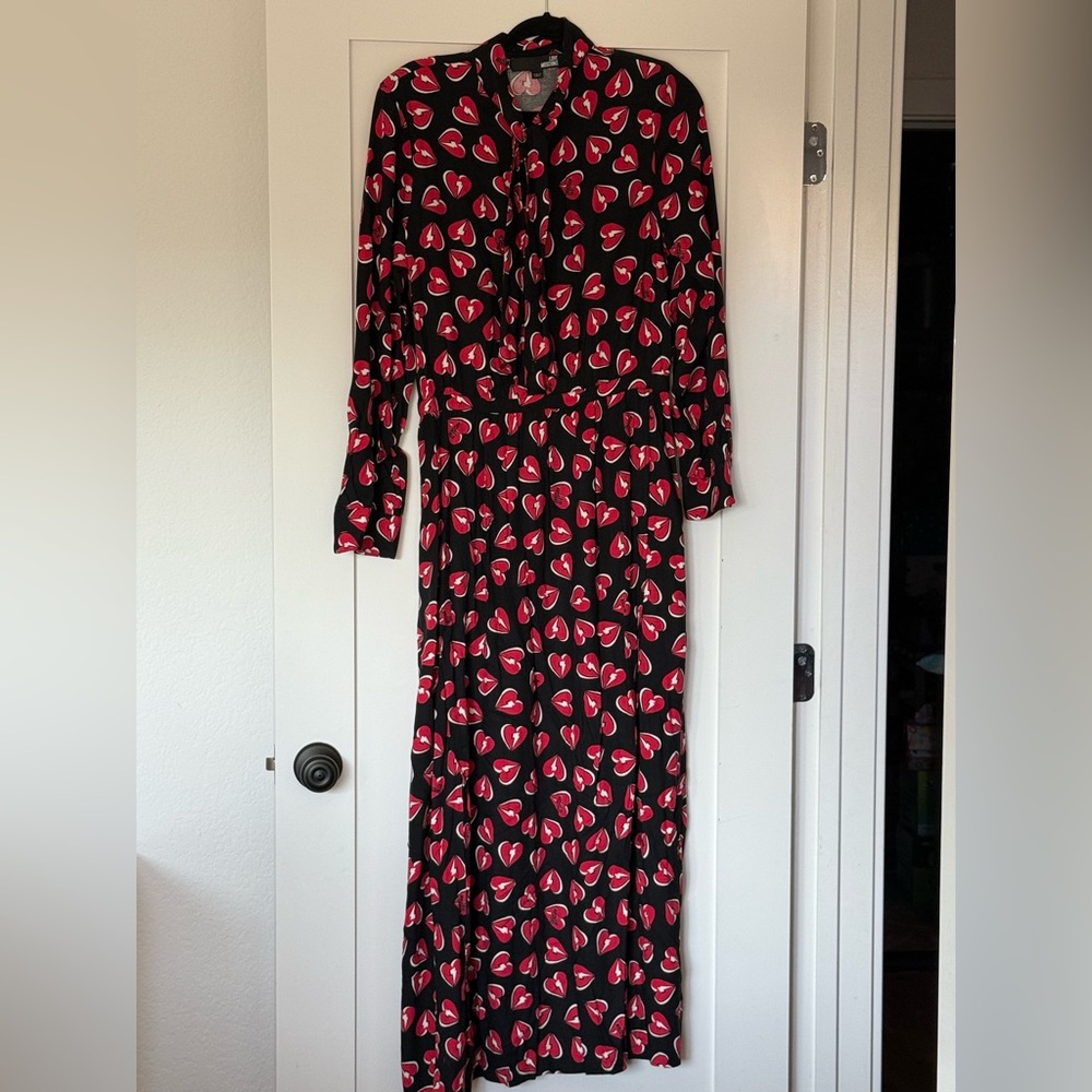 Moschino Black and Red Heart Long Sleeve Maxi Dress US size 8